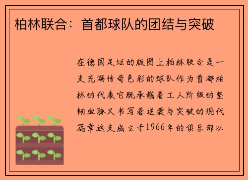 柏林联合：首都球队的团结与突破