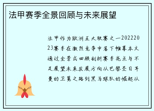 法甲赛季全景回顾与未来展望
