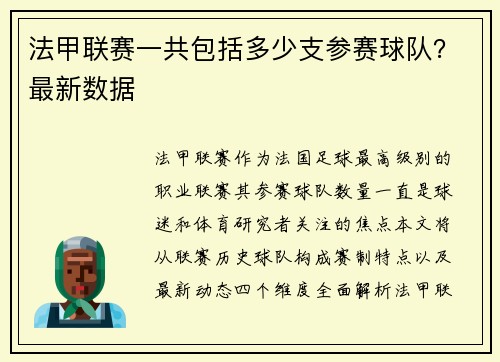 法甲联赛一共包括多少支参赛球队？最新数据